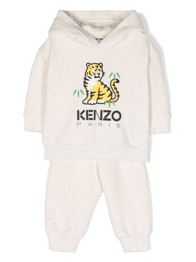 Shop Kenzo Logo-print Jersey-fleece Tracksuit In Neutrals