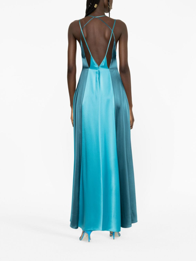 Shop Talbot Runhof Halterneck Satin Gown In Blue