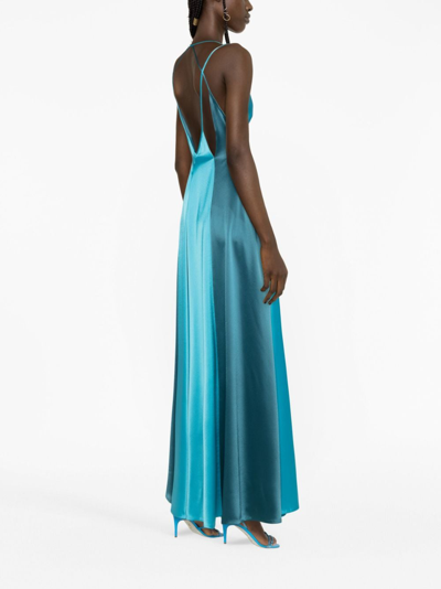 Shop Talbot Runhof Halterneck Satin Gown In Blue