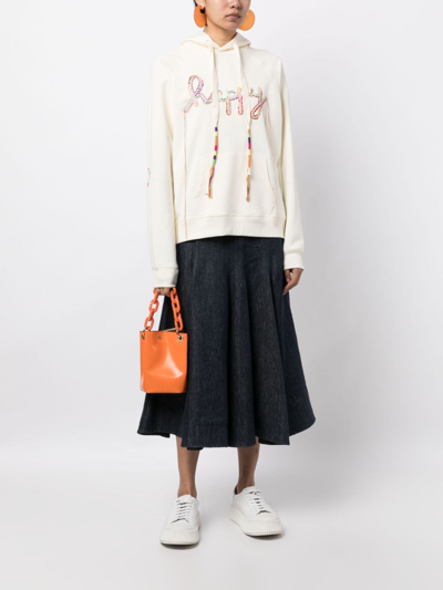 Shop Mira Mikati Slogan-embroidered Long-sleeve Hoodie In Neutrals