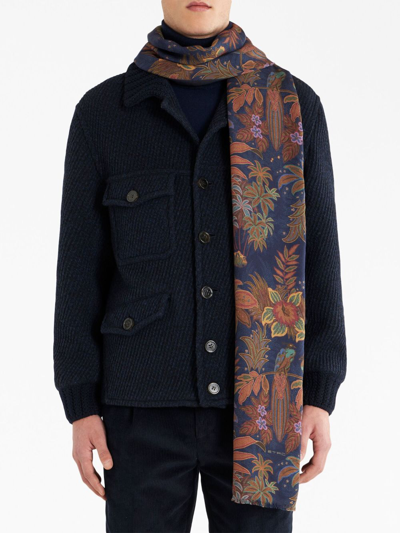 Shop Etro Floral-print Frayed-edge Scarf In Multicolour