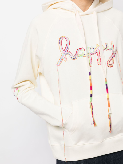 Shop Mira Mikati Slogan-embroidered Long-sleeve Hoodie In Neutrals