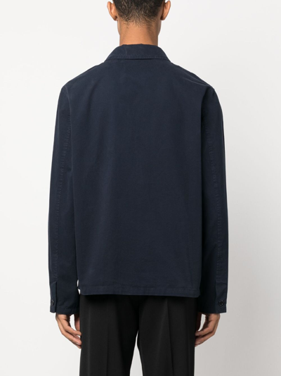 Shop Apc Single-breasted Cotton Shirt Jacket In Blue