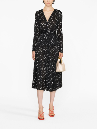 Shop Pinko Polka-dot-print Belted Midi Dress In Black