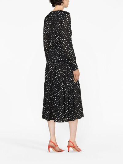 Shop Pinko Polka-dot-print Belted Midi Dress In Black