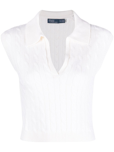 Shop Polo Ralph Lauren Cable-knit V-neck Jumper Vest In Neutrals