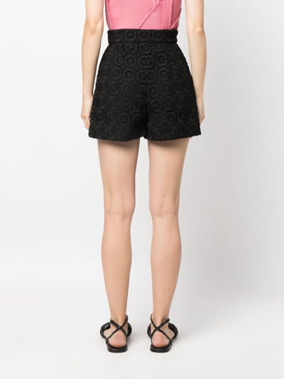 Shop Moschino Floral-appliqué High-waist Mini Shorts In Black