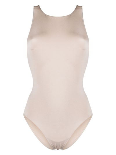 Shop Prism Round-neck Cross-straps Swimsuit In Neutrals
