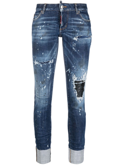Shop Dsquared2 Splatter-detail Skinny Jeans In Blue
