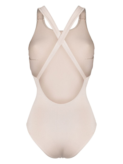 Shop Prism Round-neck Cross-straps Swimsuit In Neutrals