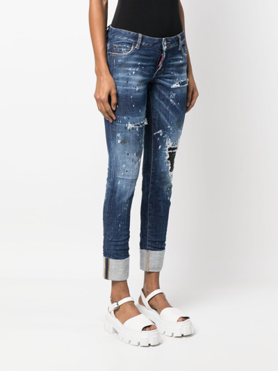 Shop Dsquared2 Splatter-detail Skinny Jeans In Blue