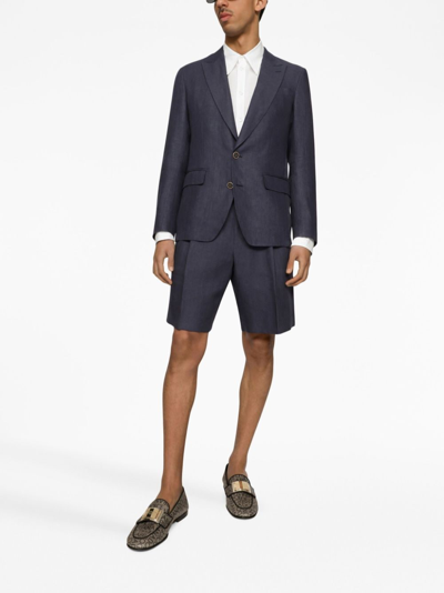 Shop Dolce & Gabbana Above-knee Linen Tailored Shorts In Grey