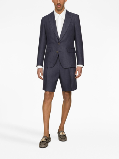 Shop Dolce & Gabbana Above-knee Linen Tailored Shorts In Grey