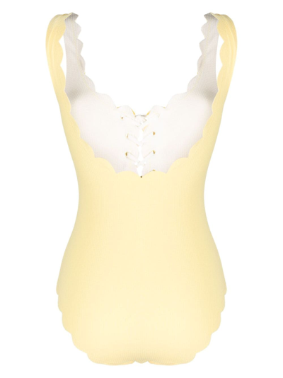 Shop Marysia Palm Springs Scallop-edge Swimsuit In Yellow