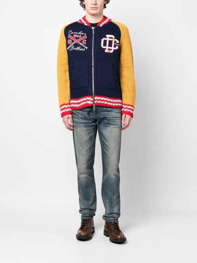 Shop Dsquared2 Logo Patches Zipped Cardigan In Blue