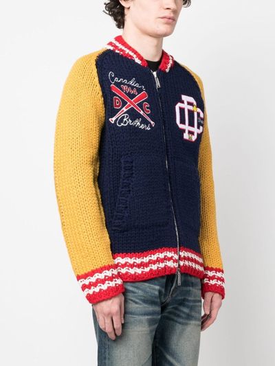 Shop Dsquared2 Logo Patches Zipped Cardigan In Blue