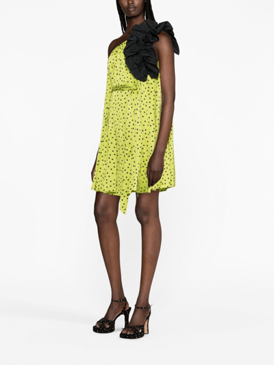 Shop Pinko Polka Dot-print One-shoulder Dress In Green