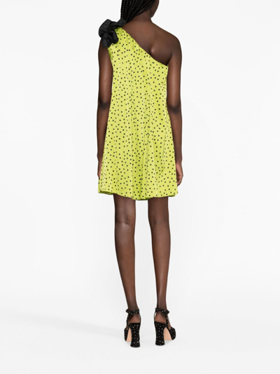 Shop Pinko Polka Dot-print One-shoulder Dress In Green