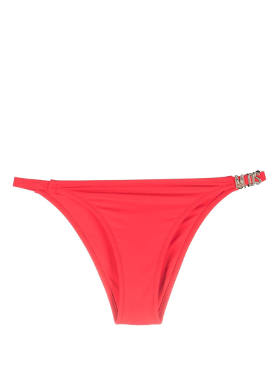 Shop Moschino Logo-plaque Bikini Bottoms In Red