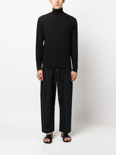 Shop Giorgio Armani Roll-neck Intarsia-knit Jumper In Black