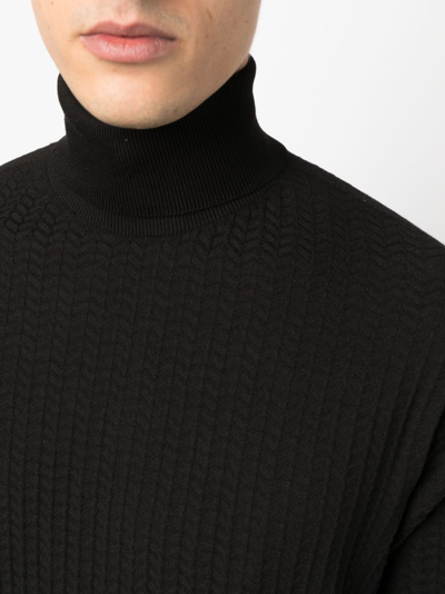 Shop Giorgio Armani Roll-neck Intarsia-knit Jumper In Black