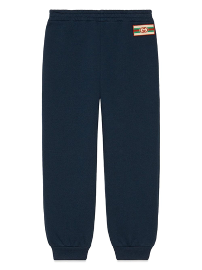 Shop Gucci Logo-patch Cotton Track Pants In Blue