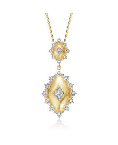 Shop Rachel Glauber White Gold And 14k Gold Plated Cubic Zirconia Designed Pendant Necklace