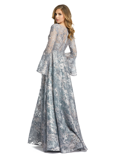 Shop Mac Duggal Embellished Illusion Bell Sleeve A Line Gown In Grey Multi