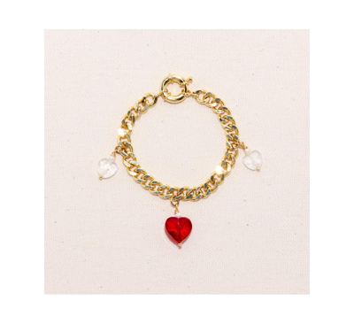 Shop Joey Baby 18k Gold Plated Freshwater Pearls Chunky Chain With Glass Red Heart Charm In Gold And Red