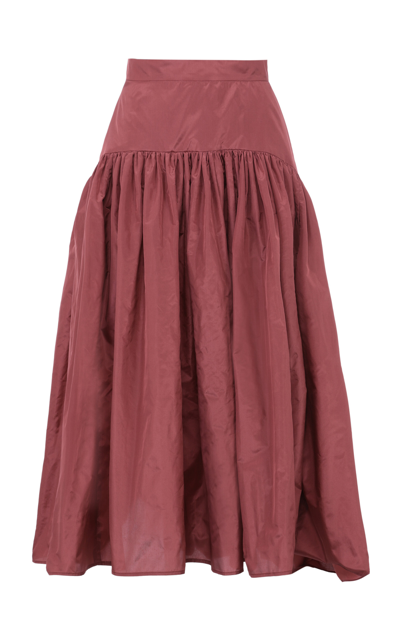 Shop Martin Grant Gathered Drop-waist Silk Midi Skirt In Red