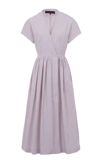 Shop Martin Grant Cotton-linen Midi Dress In Purple