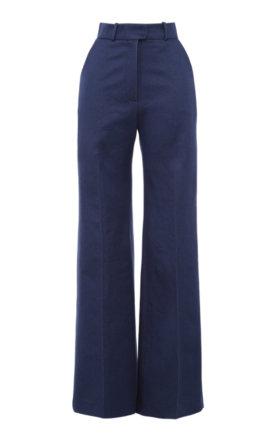 Shop Martin Grant Sofia Cotton Wide Straight-leg Pants In Navy