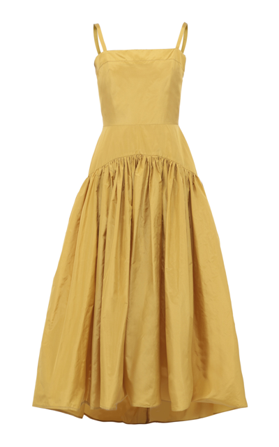Shop Martin Grant Gathered Drop-waist Silk Midi Dress In Yellow