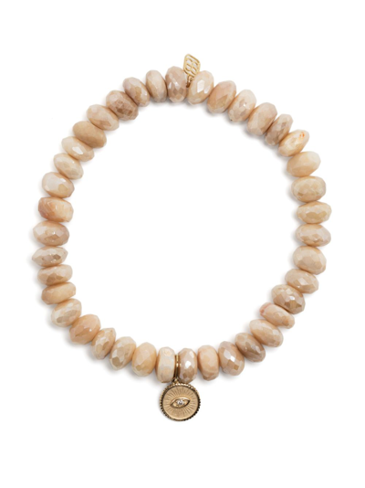 Shop Sydney Evan Evil Eye Breaded Bracelet In Neutrals