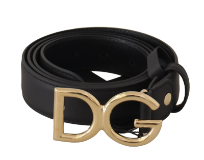 Shop Dolce & Gabbana Black Leather Gold Metal Dg Logo Waist Buckle Women's Belt