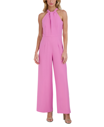 Shop Julia Jordan Twist-front Halter Jumpsuit In Pink Orchid