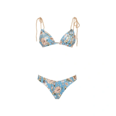 Shop Zimmermann Chintz Rope Trim Bikini Swimwear In Blue