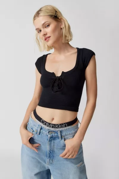 Shop Out From Under Knockout Seamless Lace-up Top In Black, Women's At Urban Outfitters