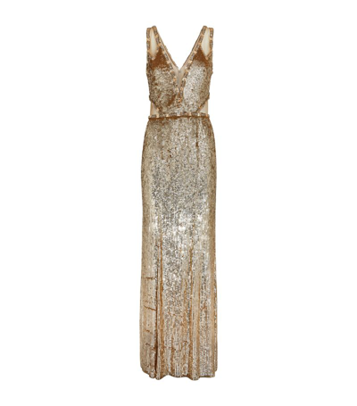 Shop Jenny Packham Sequinned Carole Gown In Gold