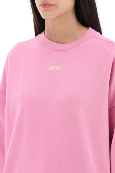 Shop Autry Crew-neck Sweatshirt With Logo Print In Pink