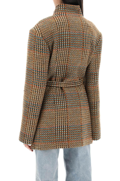 Shop Stella Mccartney Wool Blend Tweed Coat In Brown,green