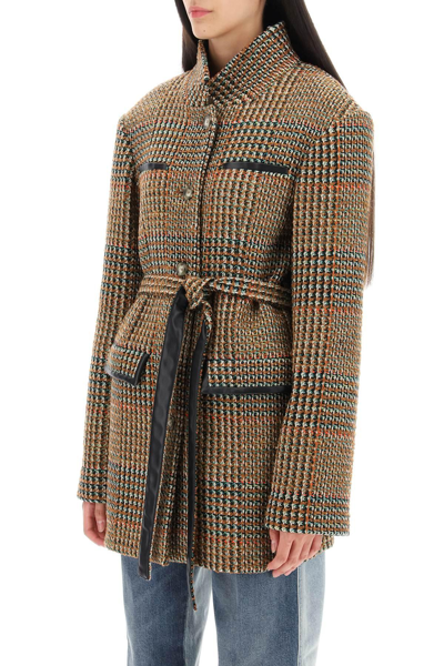 Shop Stella Mccartney Wool Blend Tweed Coat In Brown,green