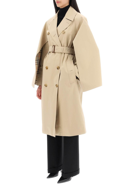 Shop Burberry 'ness' Double-breasted Raincoat In Cotton Gabardine In Beige