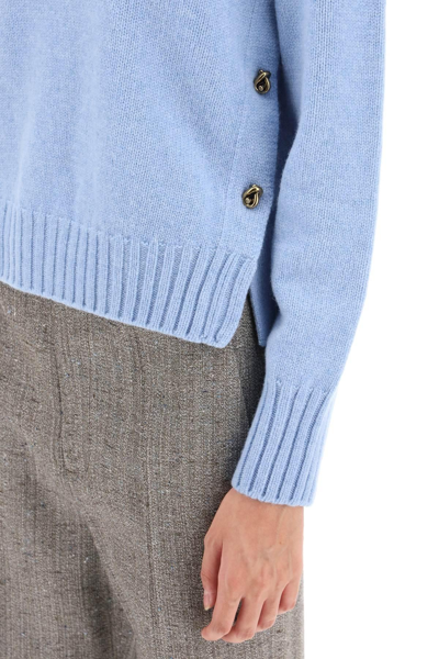 Shop Bottega Veneta Sweater With Knot Buttons In Light Blue