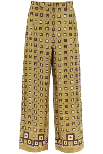 Shop 's Max Mara 'timep' Printed Silk Pants In Beige,brown,yellow