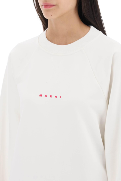 Shop Marni Crew-neck Sweatshirt With Logo Print In White