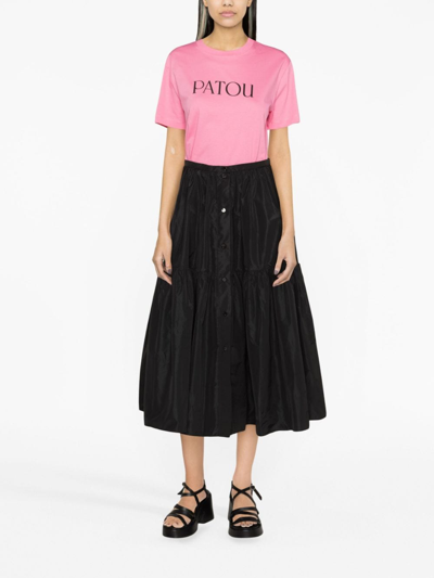 Shop Patou Button-up Tiered Midi Skirt In 黑色