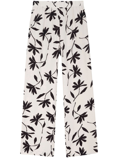 Shop Anine Bing Owen Floral-print Wide-leg Trousers In Neutrals