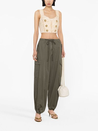 Balmain Button-embellished Tweed Cropped Top In White
