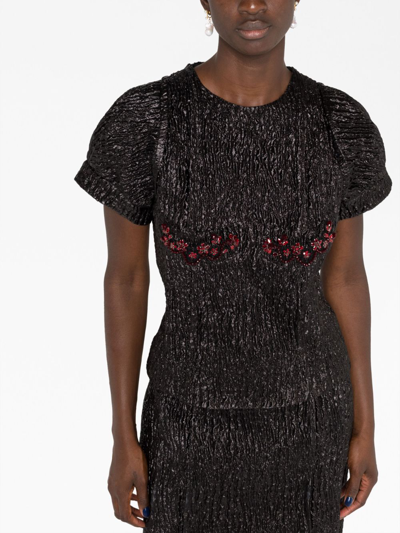 Shop Simone Rocha Bead-detail Crinkled Top In Black